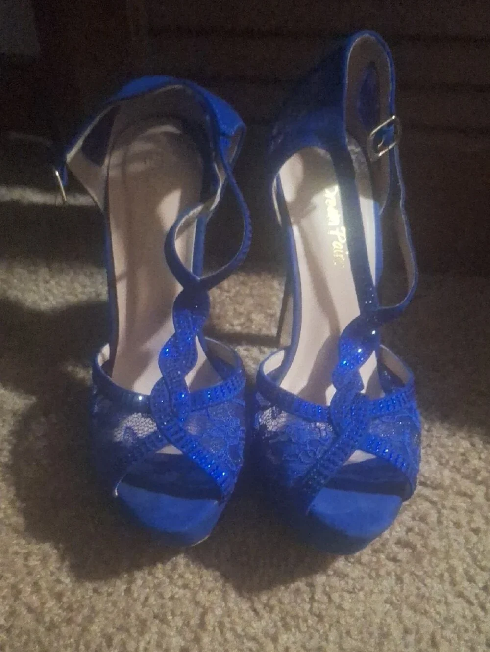 Dream Pairs Royal Blue Lace T-Strap Heels